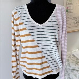 Garnet Hill Multicolor Striped V-Neck Sweater